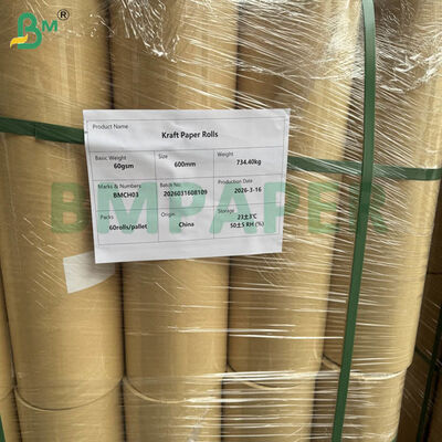 600mm Larga Embalagem Rollos de papel Kraft 50mm Core 60gm 80gm
